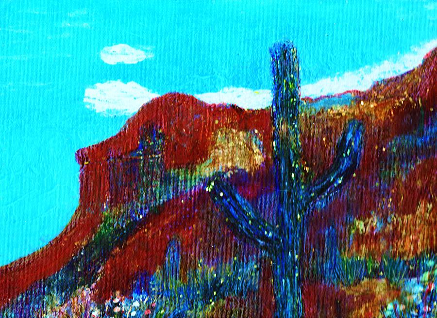 Flower Mixed Media - Blue Cactus Bright and Happy by Anne-Elizabeth Whiteway