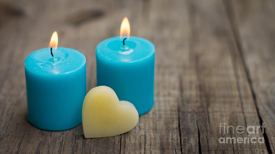 Vintage Photograph - Blue Candles by Aged Pixel