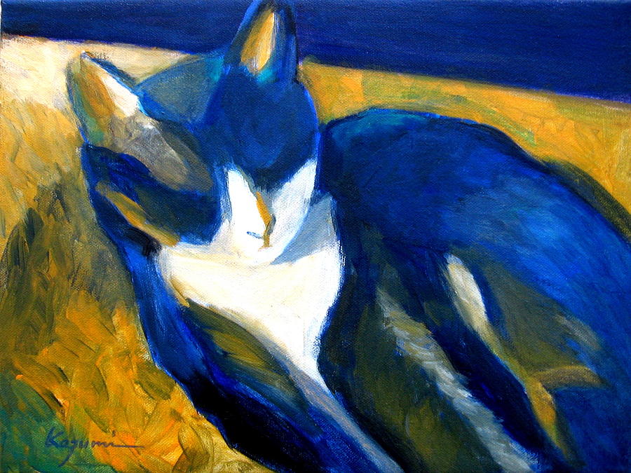 Blue Cat Painting by Kazumi Whitemoon