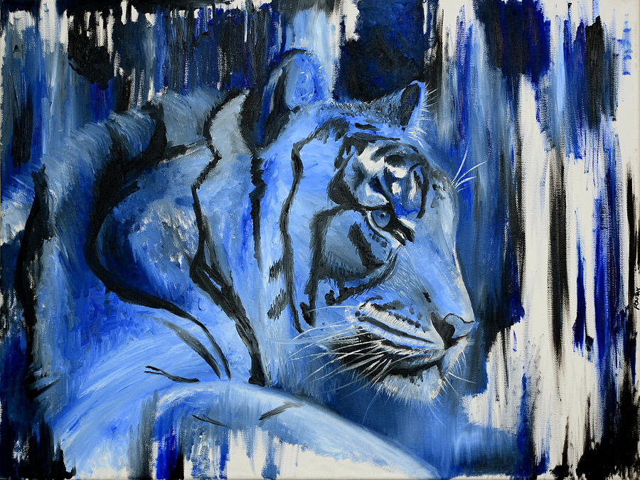 Blue Cat Painting by Rafay Zafer