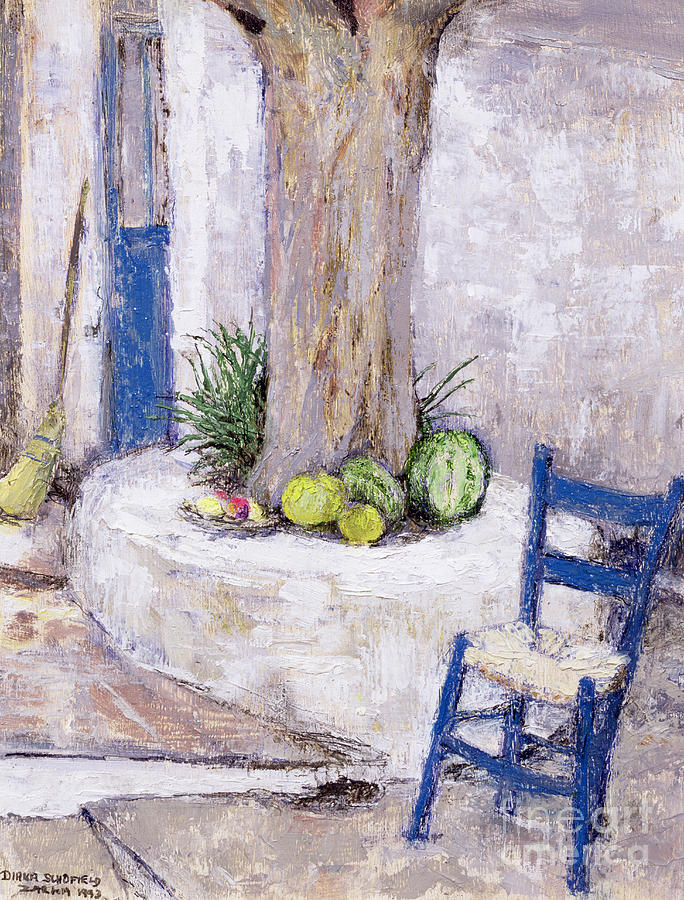 Still Life Painting - Blue Chair by the Tree by Diana Schofield