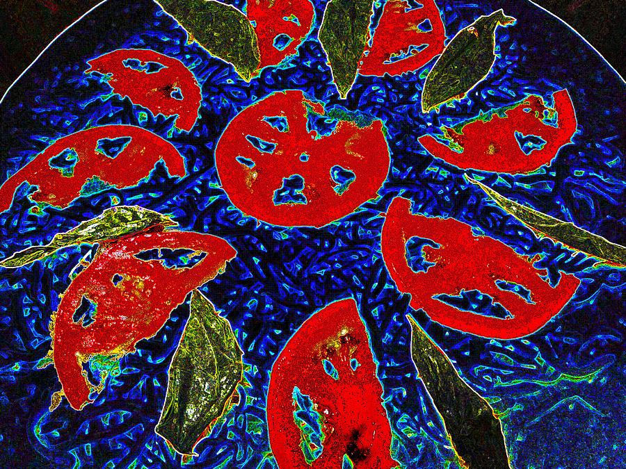 Blue Cheese Pizza with Tomatoes and Basil Leaves 2 Digital Art by Bruce IORIO