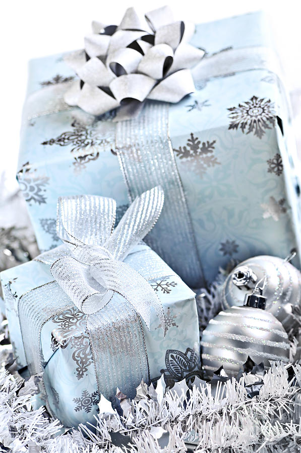 Blue Christmas gift boxes Photograph by Elena Elisseeva