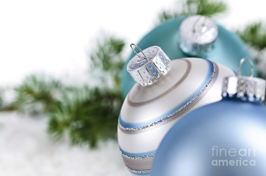 Christmas Photograph - Blue Christmas ornaments 3 by Elena Elisseeva