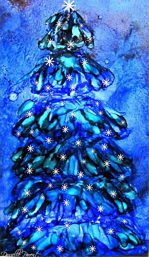 Blue Painting - Blue Christmas Tree Alcohol Inks  by Danielle  Parent