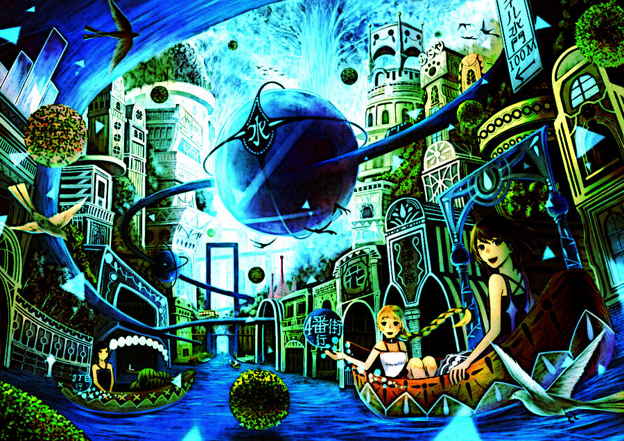 Fantasy Digital Art - Blue City by VRL Arts