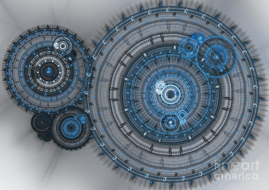 Blue Clockwork Machine Digital Art