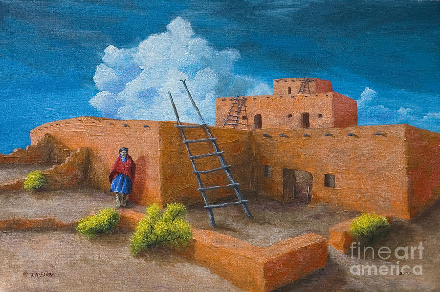 Fall Painting - Blue Cloud Pueblo by Jerry McElroy