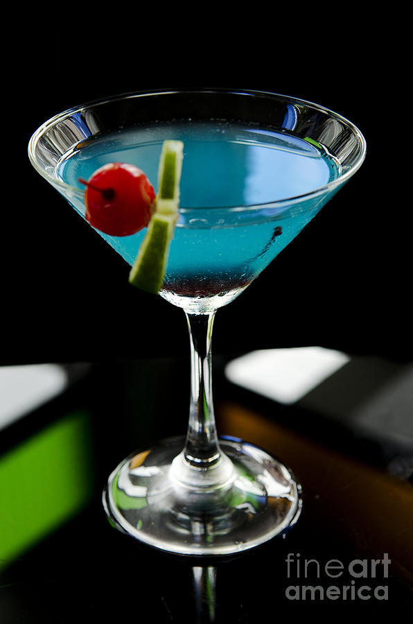 Blue Cocktail With Cherry And Lime Photograph by JM Travel Photography