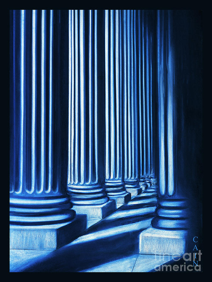 Blue Columns Original Pastel Art Painting by William Cain
