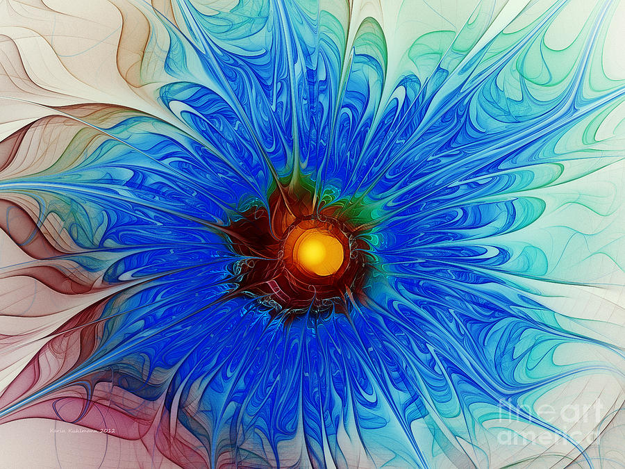 Abstract Digital Art - Blue Cornflower by Karin Kuhlmann