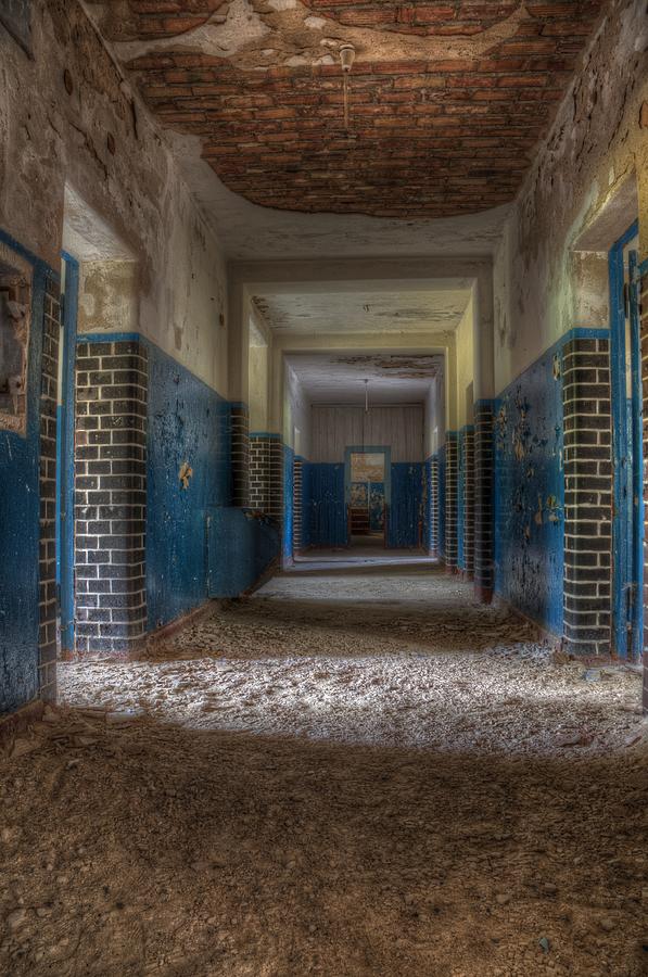 Hospital Digital Art - Blue corridor  by Nathan Wright