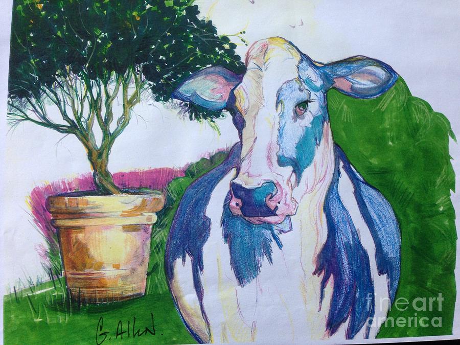 Blue Cow Drawing By Geoff Allen Fine Art America