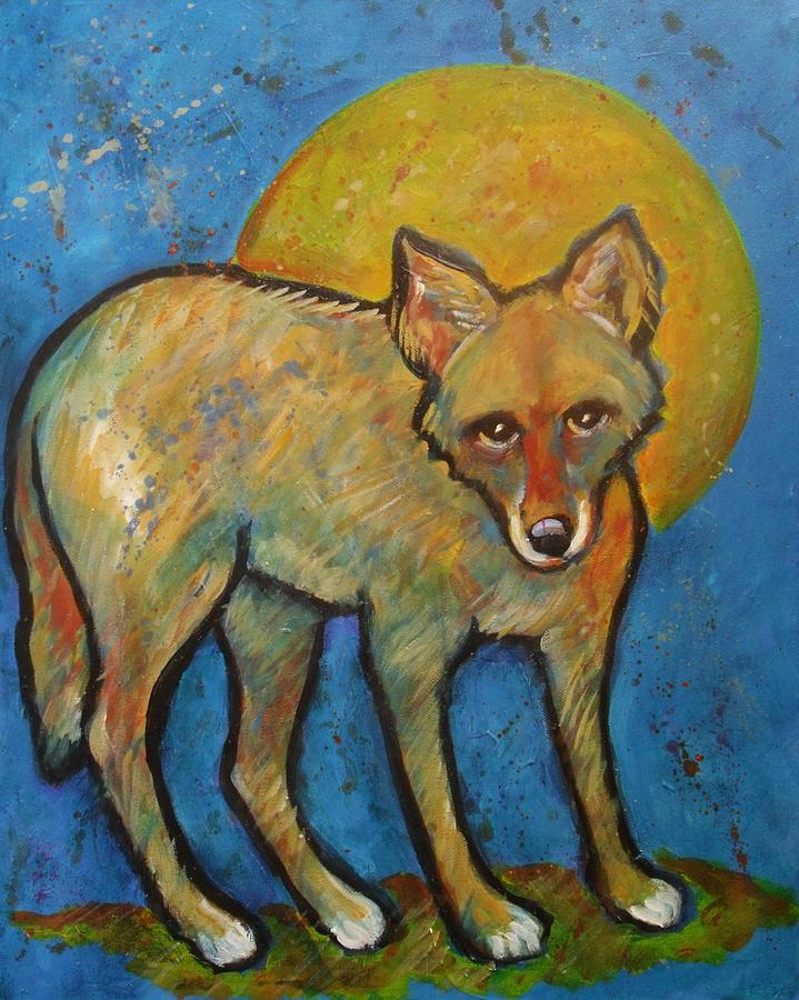 Blue Coyote and the Full Moon Painting by Carol Suzanne Niebuhr