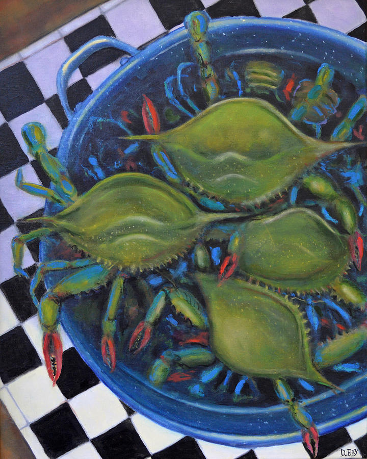 Blue Crabs In Pot Painting by Dwain Ray