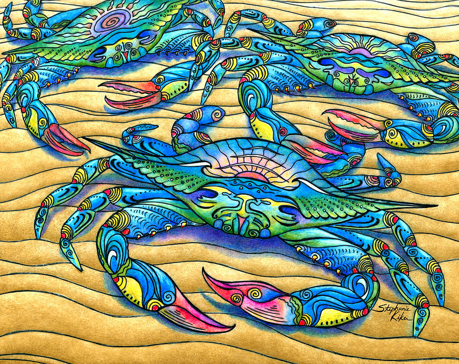 Crabs Drawing - Blue Crabs by Stephanie Kiker