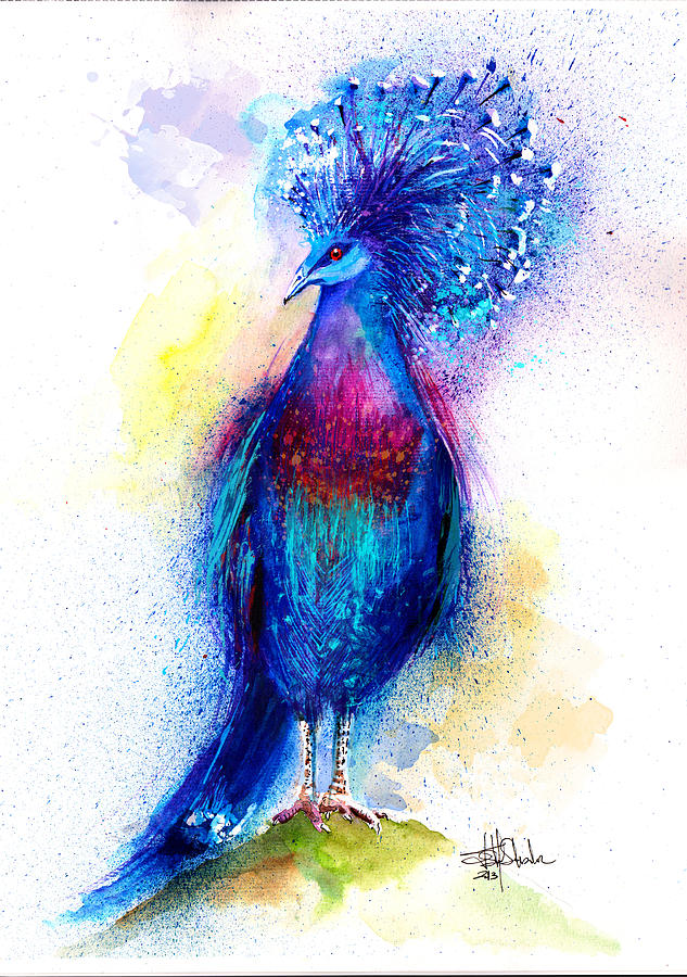 Blue Crowned Pigeon Painting by Isabel Salvador