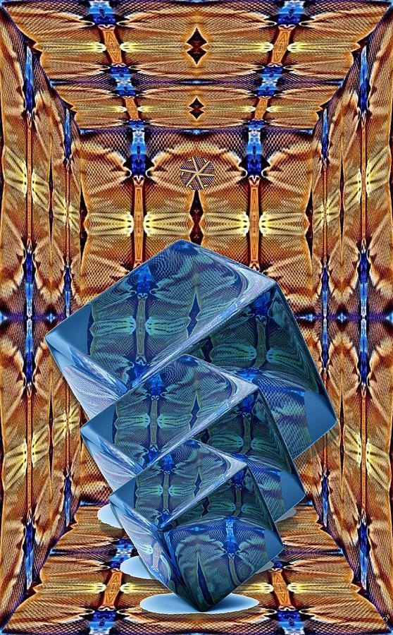 Abstract Digital Art - Blue Cubes by Ronald Bissett