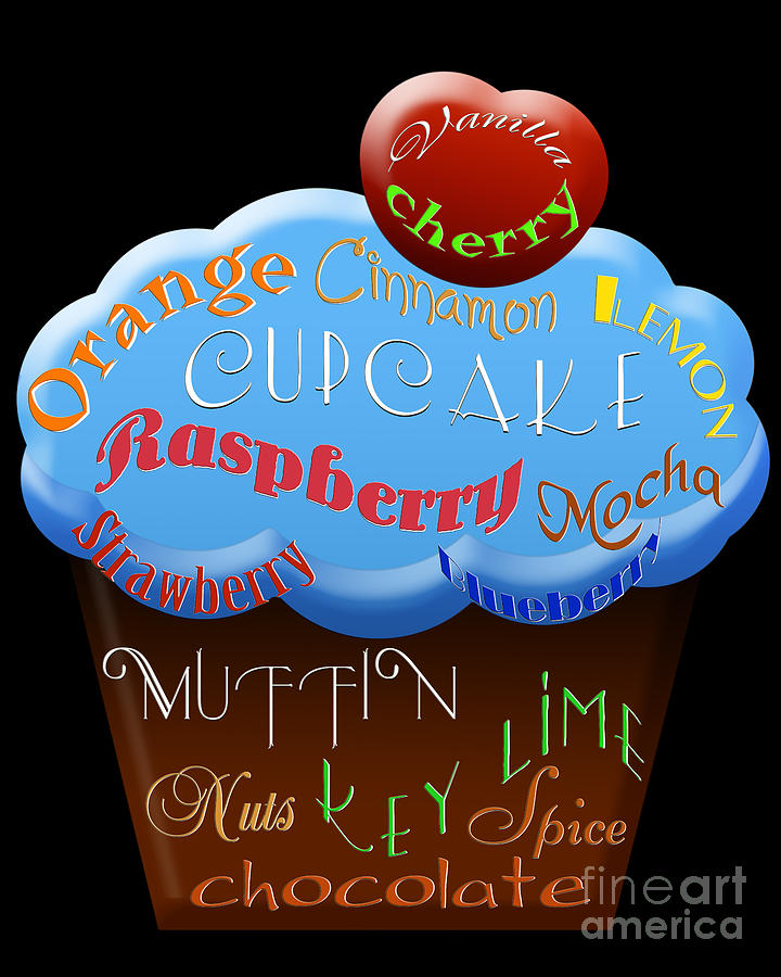Blue Cupcake Typography Digital Art by Andee Design