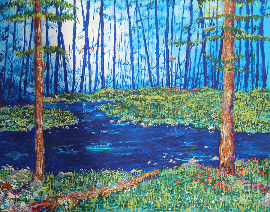 Blue Day Stream Painting by Stefan Duncan