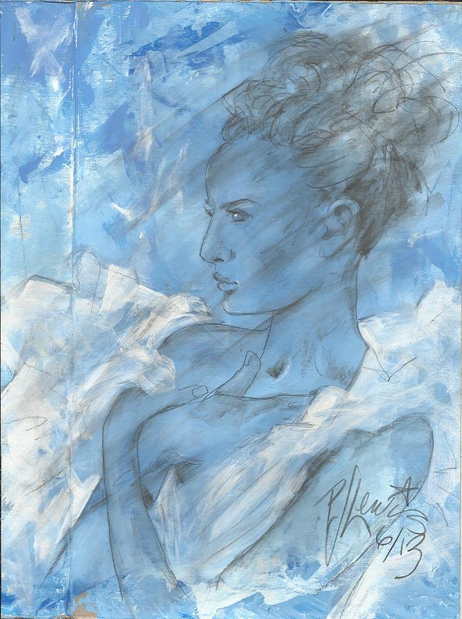 Blue Diva In White Drawing by PJ Lewis