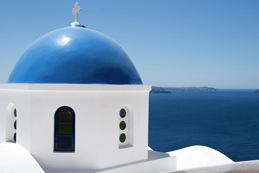 Blue Dome In Santorini Photograph by Flory