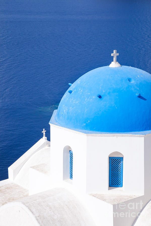 Blue domed church in Oia - Santorini - Greece Photograph by Matteo Colombo