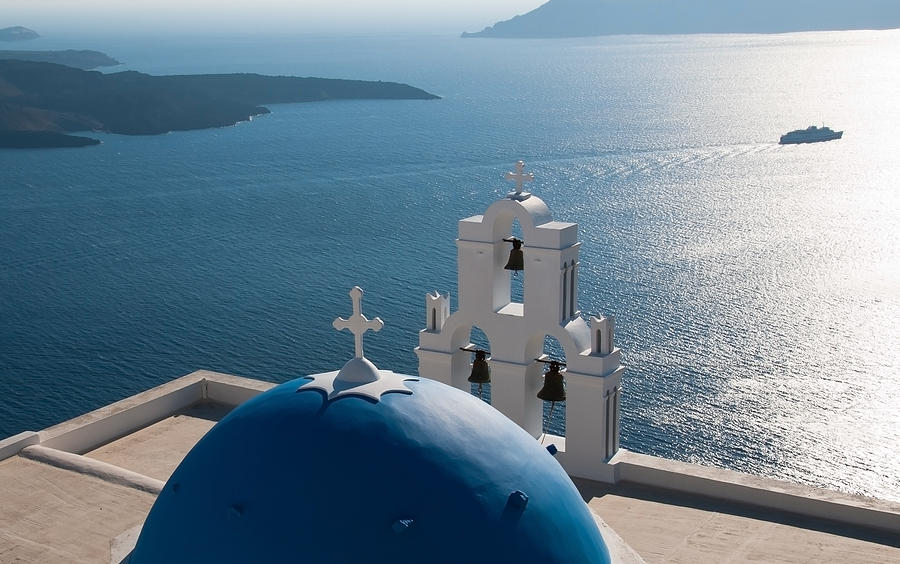 Blue domed church in Santorini Greece Photograph by Michalakis Ppalis