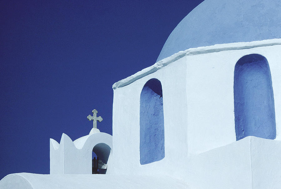 Blue Domed Church, Paros, Greece (Horizontal) Photograph by Cstewart
