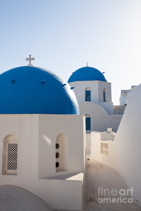 Greek Photograph - Blue domed churches of Oia - Santorini - Greece by Matteo Colombo