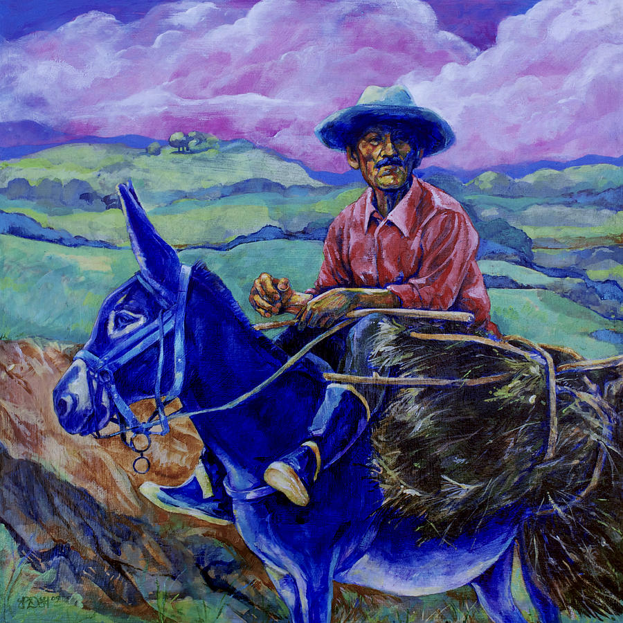 Blue Donkey Painting by Derrick Higgins