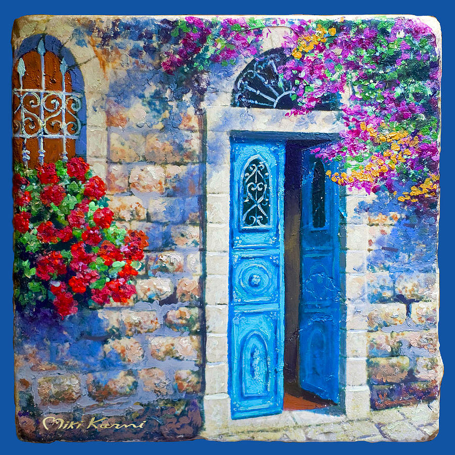 Blue door Painting by Miki Karni