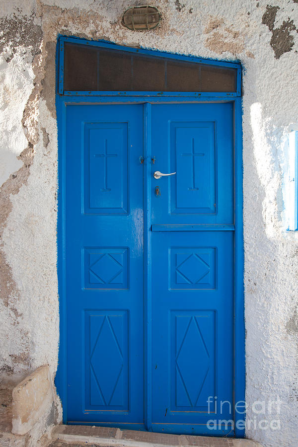 Blue door of a church in Santorini Photograph by Matteo Colombo