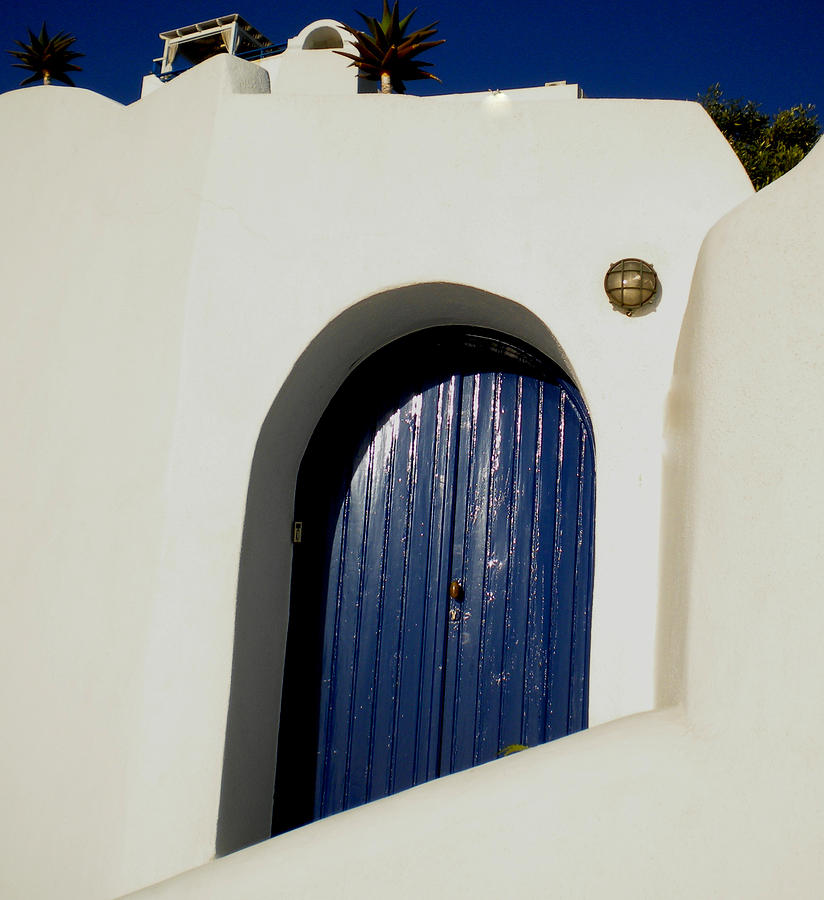 Architecture Photograph - Blue door on Santorini Island Greece by Colette V Hera Guggenheim