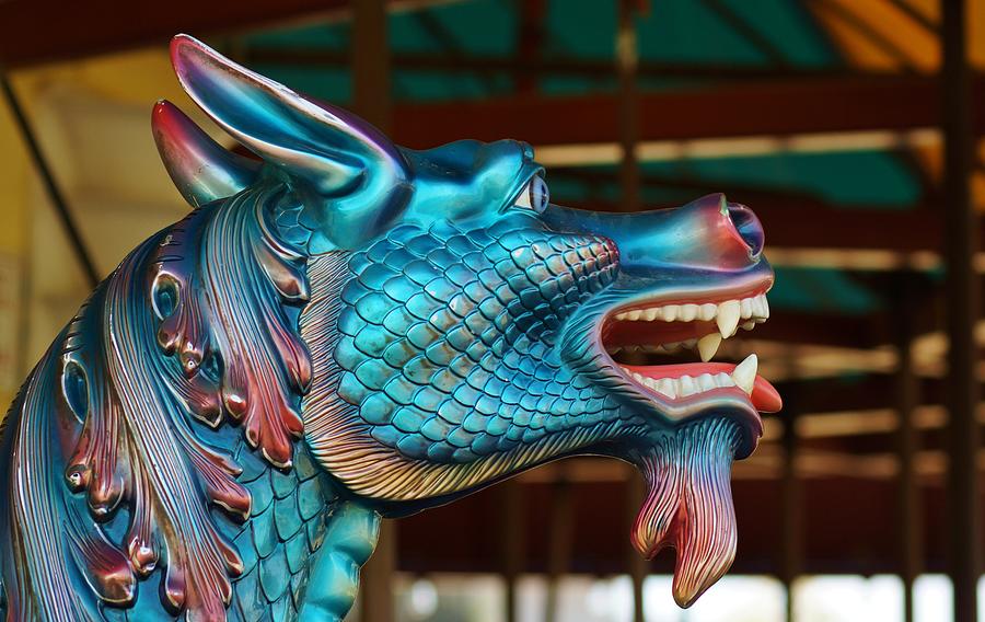 Blue Dragon on the Carousel Photograph by Jean Goodwin Brooks
