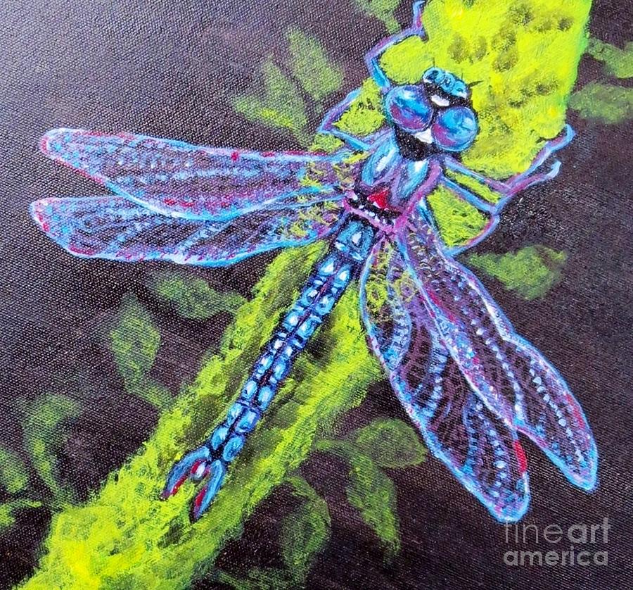 Blue Dragonfly on Upward Wings of Flight Painting by Kimberlee Baxter