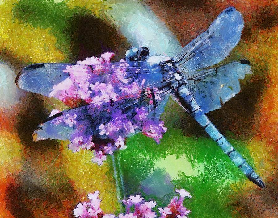 Blue Dragonfly On Wild Garlic Painting by Taiche Acrylic Art