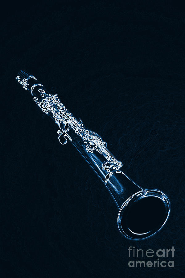 Blue Drawing of a Clarinet Music Instrument 3011.06 Photograph by M K Miller