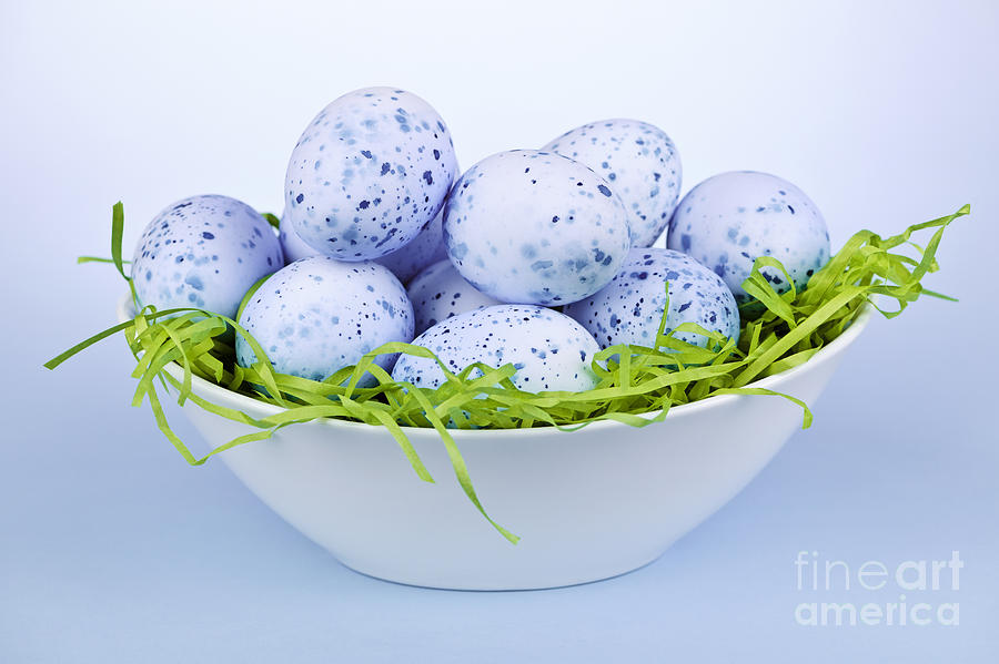 Easter Photograph - Blue Easter eggs in bowl by Elena Elisseeva