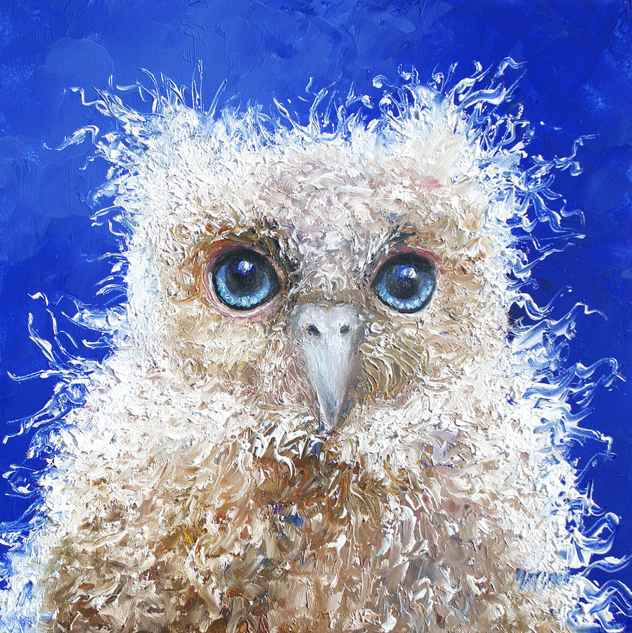 Owl Painting - Blue eyed owl painting by Jan Matson