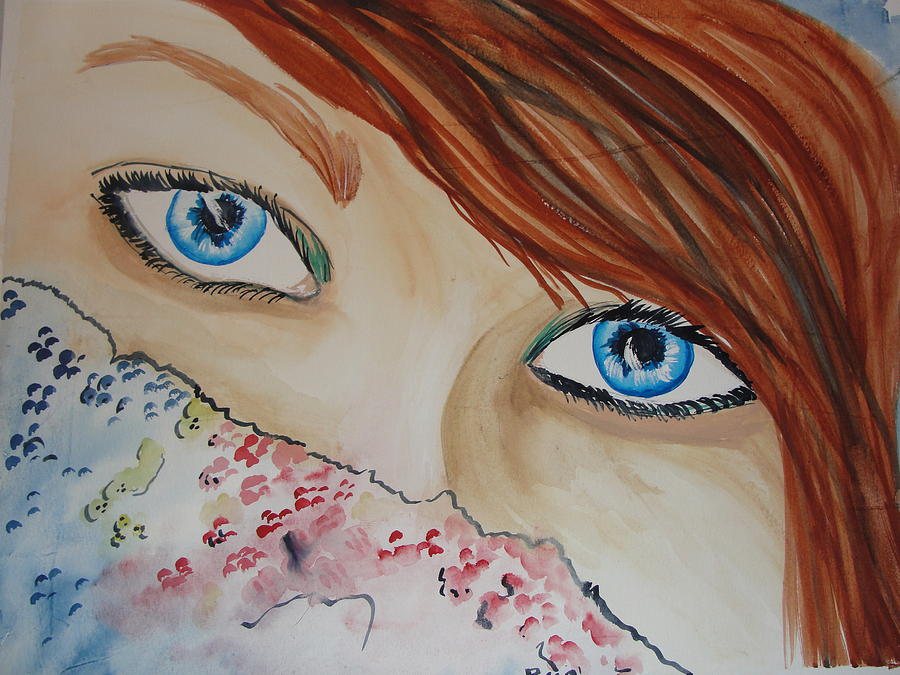 Red Hair Painting - Blue eyes by Maureen Hargrove
