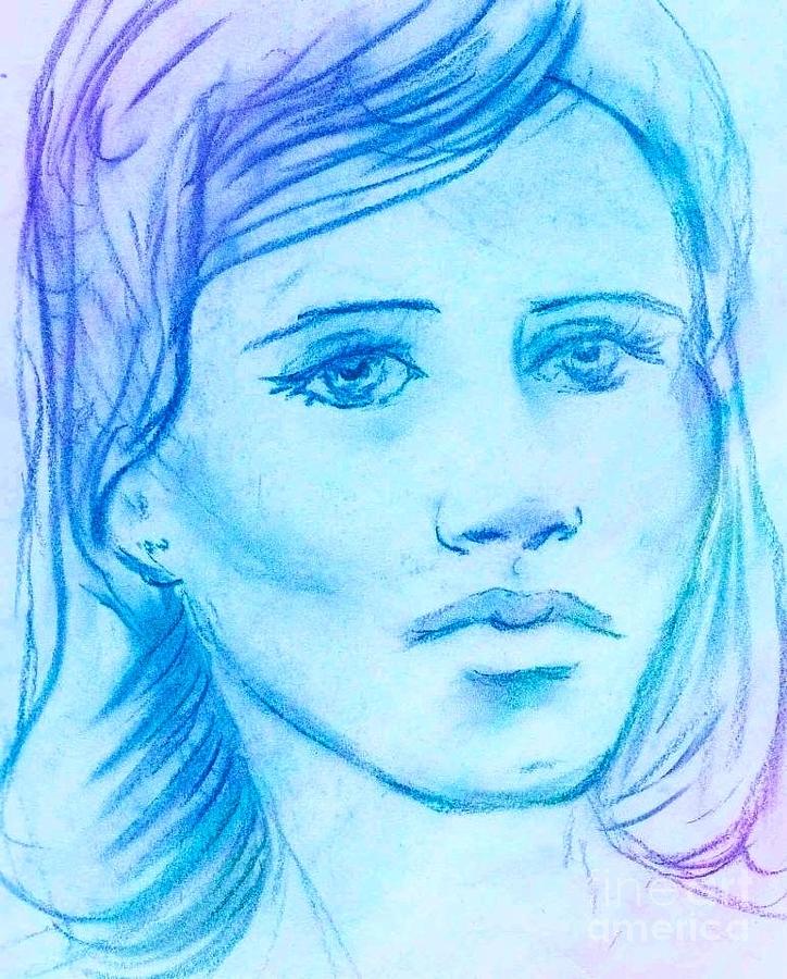 Blue Face Pastel by Joan-Violet Stretch