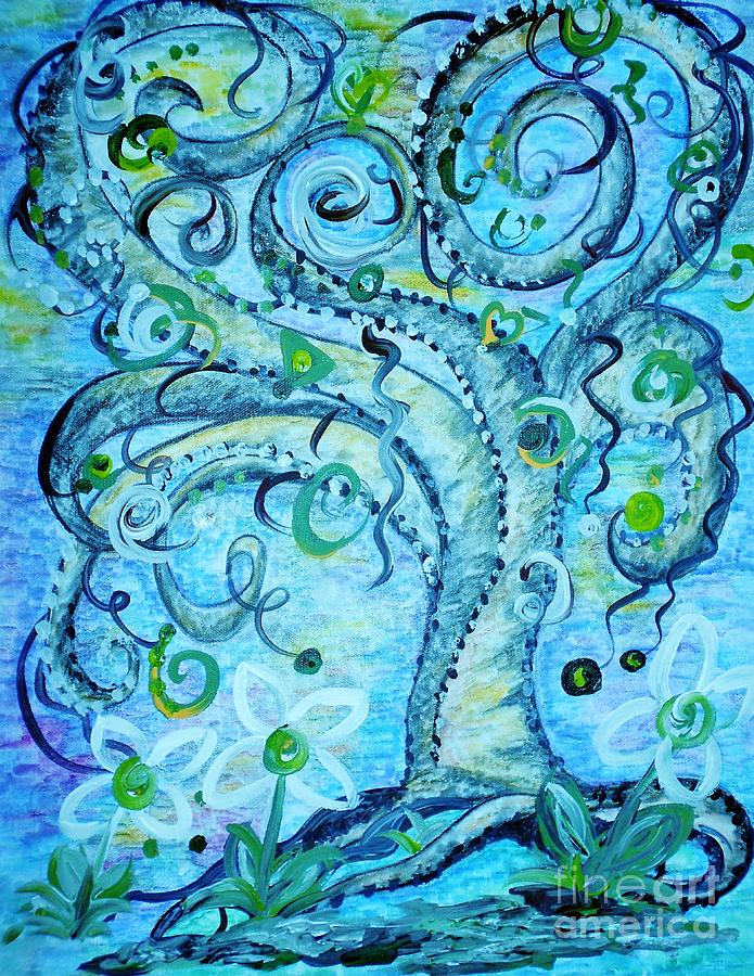 Blue Fantasy Tree of Life Painting by Eloise Schneider Mote