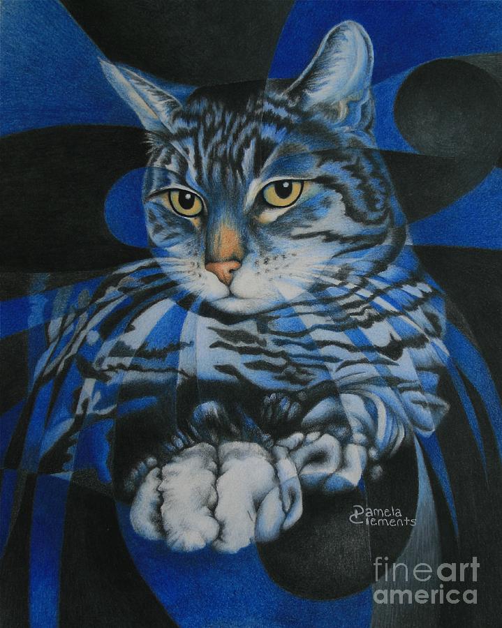 Blue Feline Geometry Painting by Pamela Clements