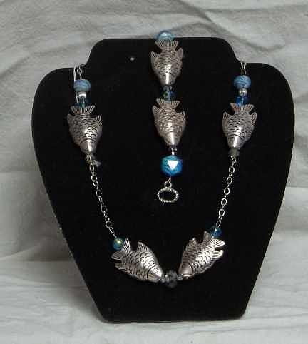 Blue Beads Jewelry - Blue Fish Necklace And Bracelet by Carolyn Kelly Blue Beads Jewelry - Blue Fish Necklace And Bracelet by Carolyn Kelly