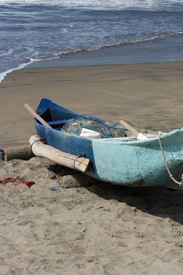 Transportation Photograph - Blue Fishing Boat on the Beach by Robert Hamm