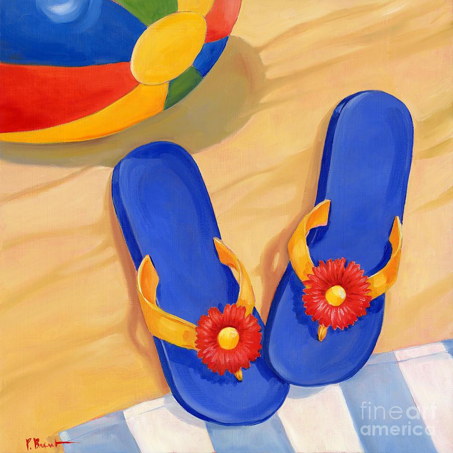 Beach Painting - Blue Flip Flops by Paul Brent
