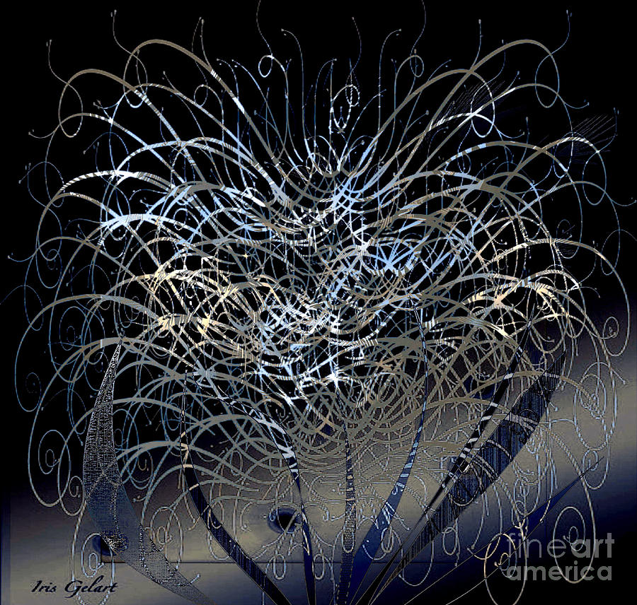 Abstract Digital Art - Blue Floral by Iris Gelbart