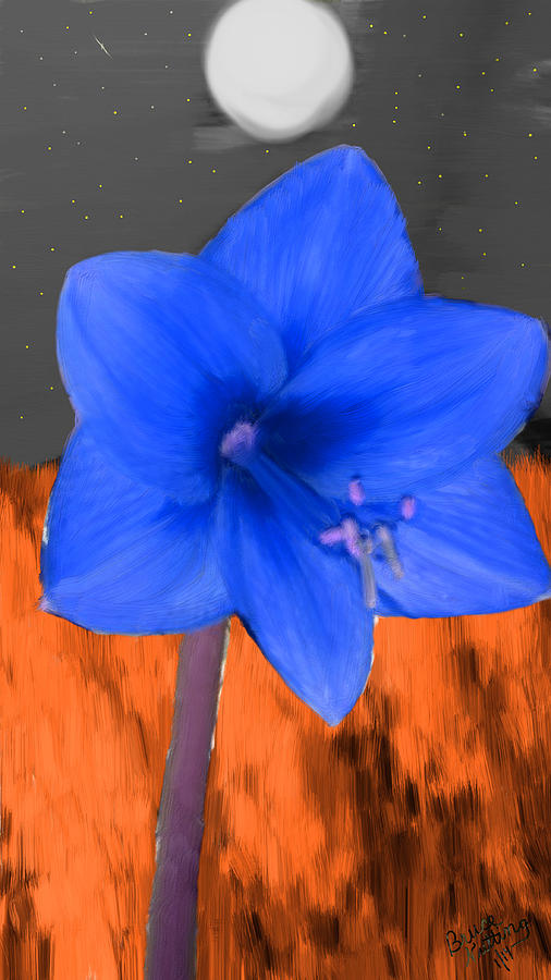 Blue Flower in the Fall at Night Painting by Bruce Nutting