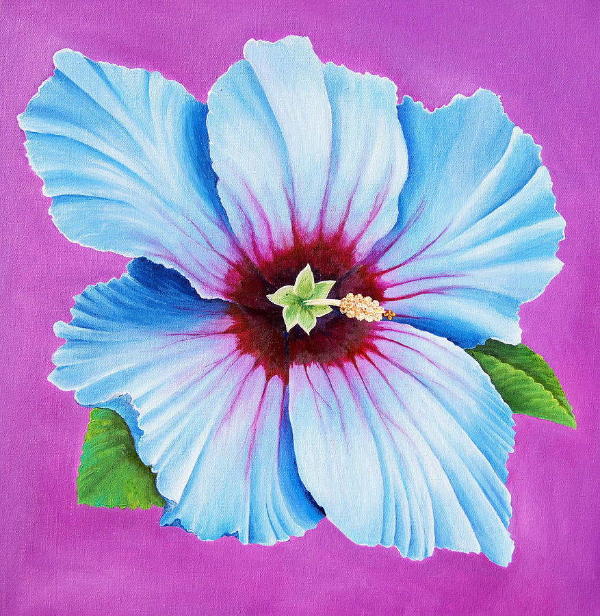 Blue Flower on Purple Painting by Pamela Nations